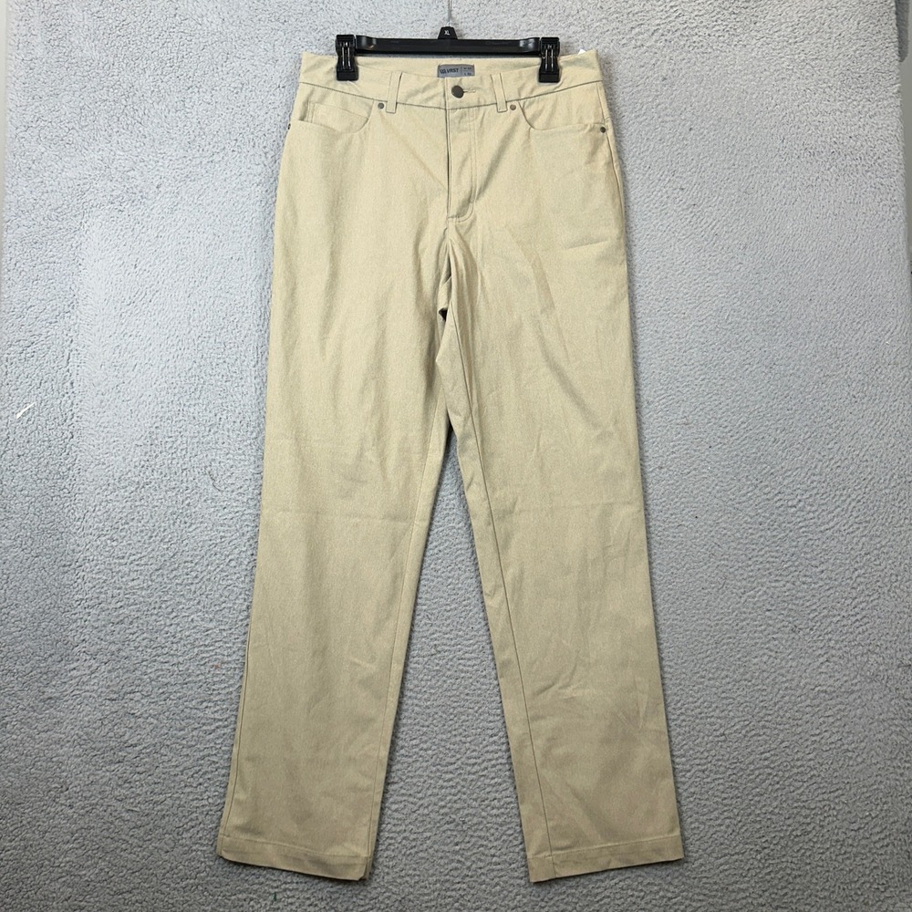 VRST Pants Mens 32x32 Commuter 5-Pocket Khaki Tan Chino Flat Front Stretch EUC